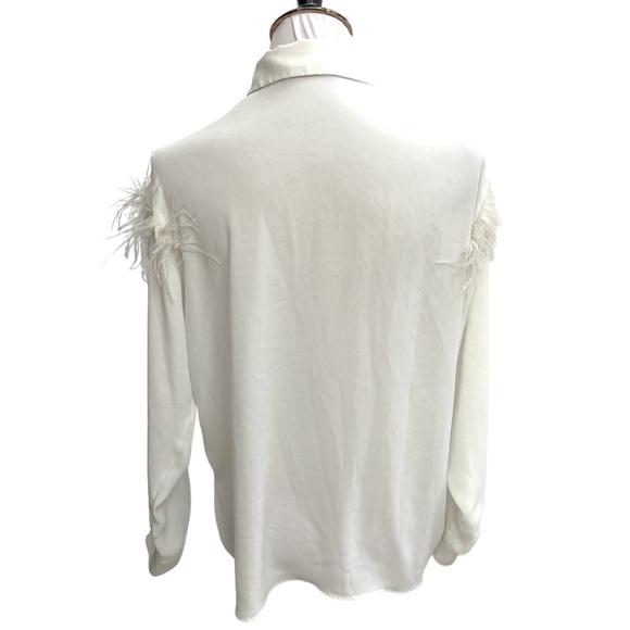 Zara Boa Feather Shoulders Button Down Blouse Off White Size Medium - Picture 5 of 8